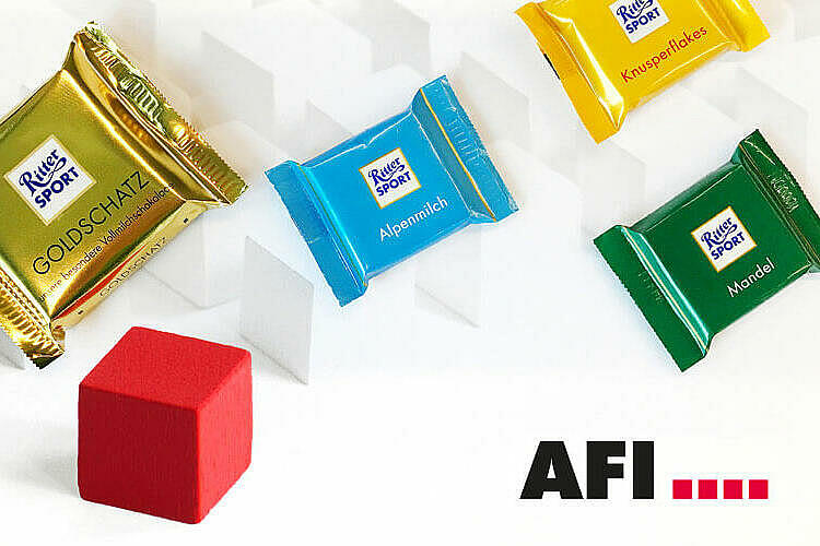 News AFI Neukunde Ritter Sport 4 verschiedene Ritter Sport Schokoladen Roter AFI Wuerfel